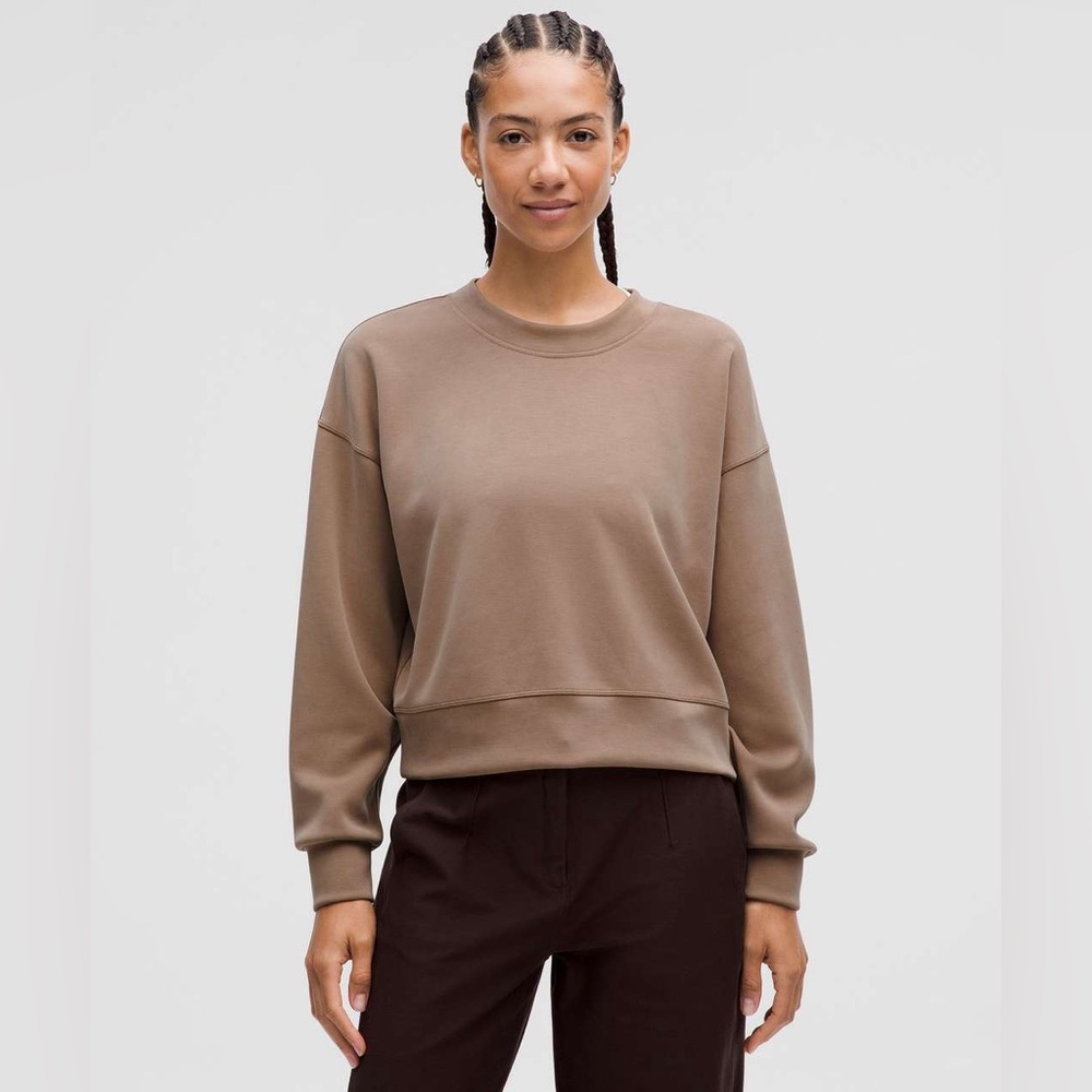 Lululemon Softstreme Perfectly Oversized Cropped Crew Taupetastic Size 14